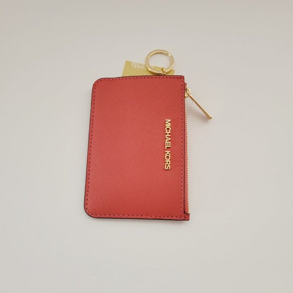 Michael Kors Jet Set Travel Small Top Zip Coin Pouch ID Key Ring Light Berry - Picture 4 of 6